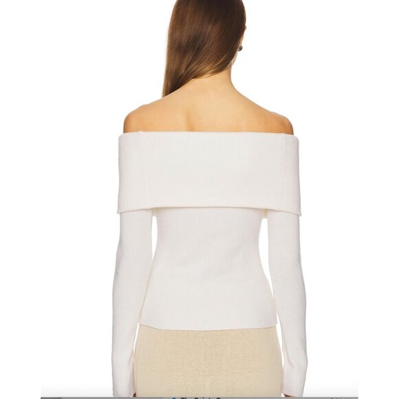 Enza Costa White Off Shoulder Foldover Ribbed Sweater NWOT - Size M - Picture 3 of 8